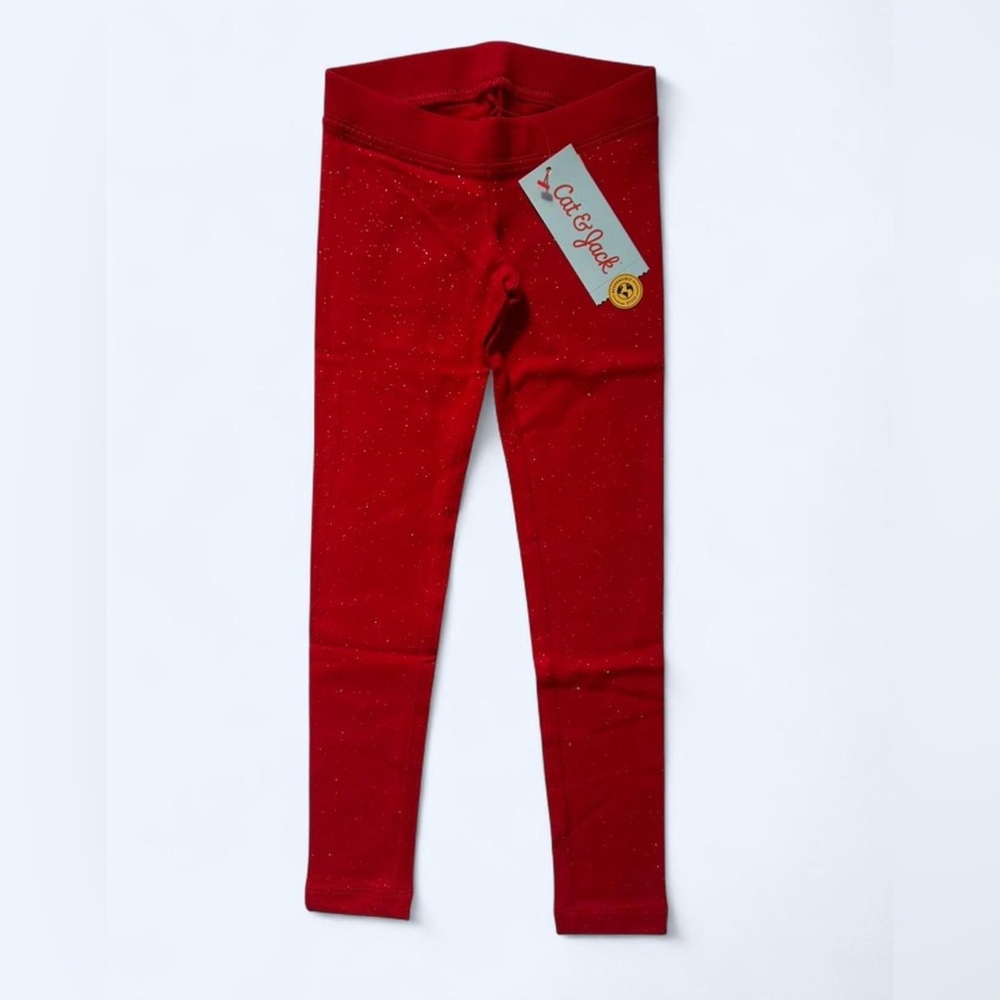 Cat & Jack Sparkle Glitter Leggings in Red Size XS (4/5) Slim